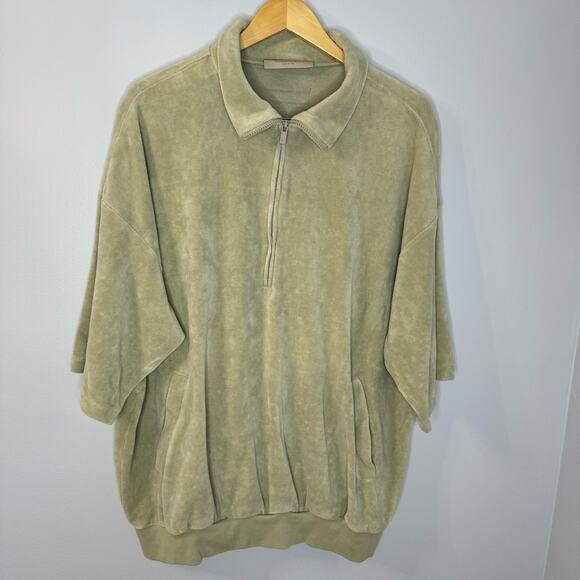 Fear Of God Essentials Velour Half Zip Pullover Short Sleeve Sweatshirt XL - Picture 2 of 15